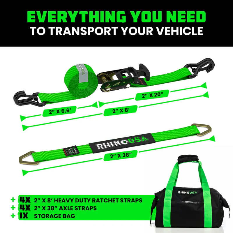 Rhino USA 2In X 8Ft Heavy Duty Vehicle Tie-Down Kit (J-Hook) Green Model 2IN-HDKIT-GRN - Image 4