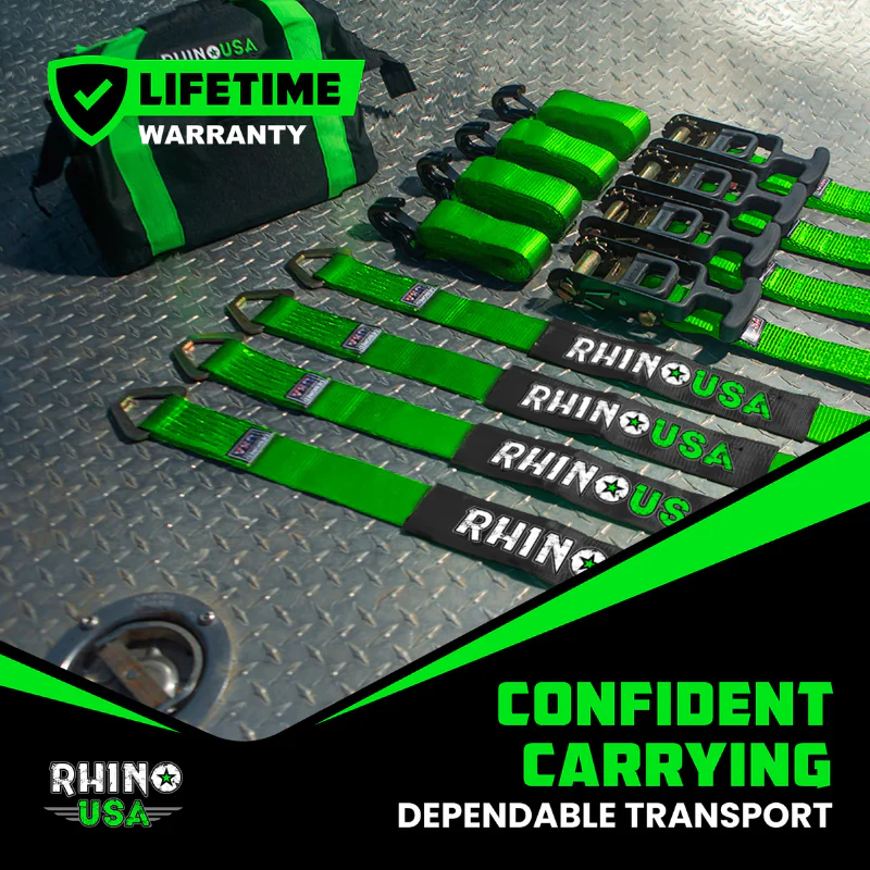 Rhino USA 2In X 8Ft Heavy Duty Vehicle Tie-Down Kit (J-Hook) Green Model 2IN-HDKIT-GRN - Image 5