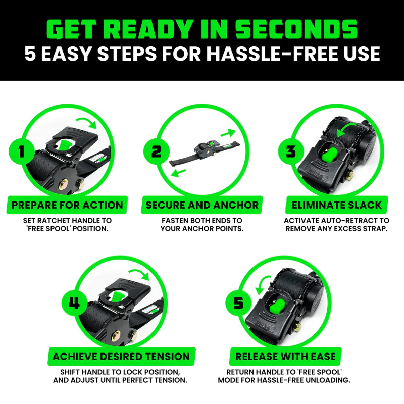 Rhino USA Retractable E-Track Ratchet Straps 2In X 10Ft (2-Pack) Black Model TD-RSRE2X10-ETRK-BLK - Image 3