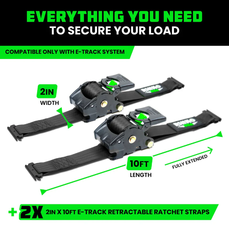 Rhino USA Retractable E-Track Ratchet Straps 2In X 10Ft (2-Pack) Black Model TD-RSRE2X10-ETRK-BLK - Image 4