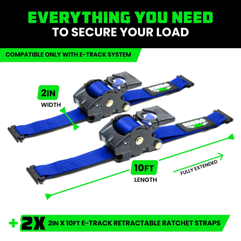 Rhino USA Retractable E-Track Ratchet Straps 2In X 10Ft (2-Pack) Blue Model TD-RSRE2X10-ETRK-BLU - Image 3