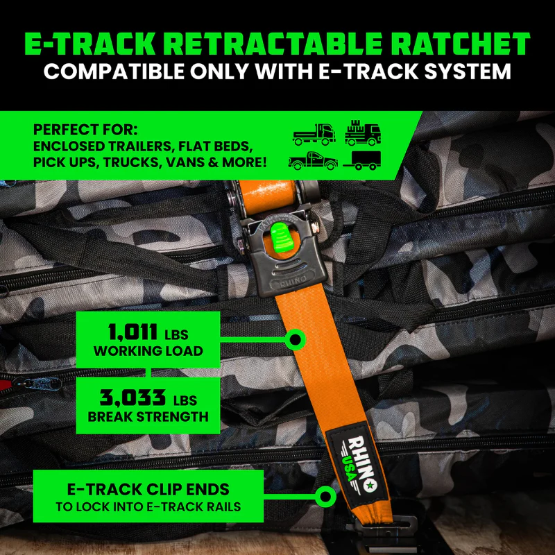 Rhino USA Retractable E-Track Ratchet Straps 2In X 10Ft (2-Pack) Orange Model TD-RSRE2X10-ETRK-ORG - Image 7
