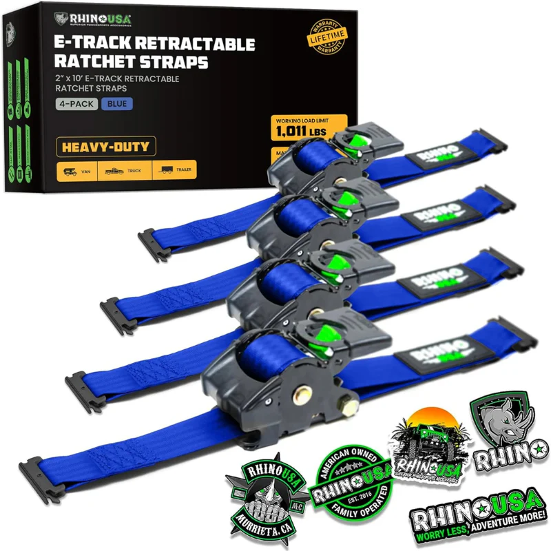 Rhino USA Retractable E-Track Ratchet Straps 2In X 10Ft (4-Pack) Blue Model TD-RSRE2X10-ETRK-4BLU - Image 2