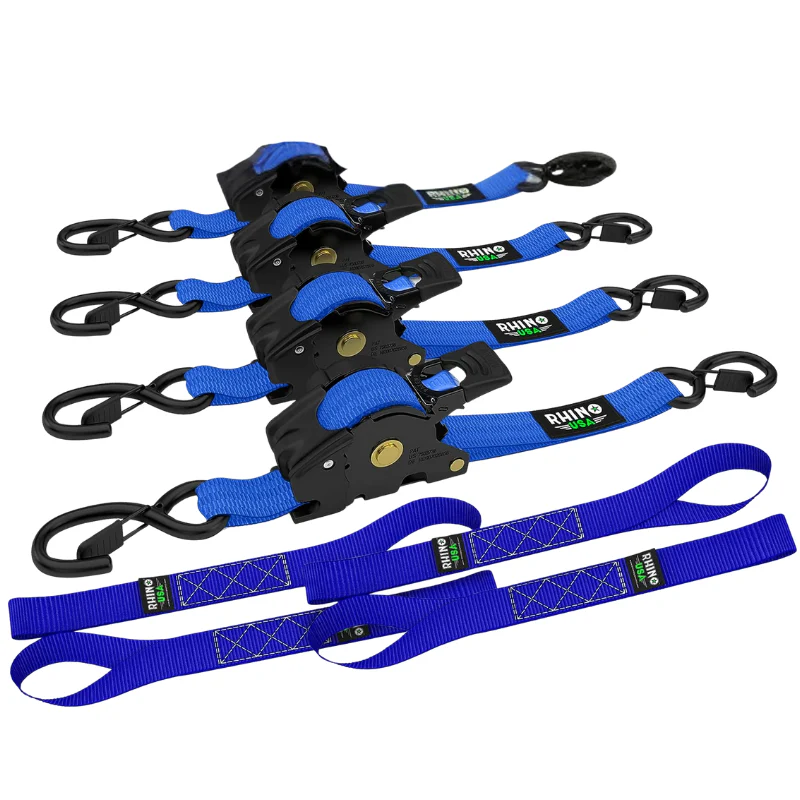 Rhino USA Retractable Ratchet Straps 1In X 10Ft (4-Pack) Blue Model TD-RSRE1X10-BLU-R