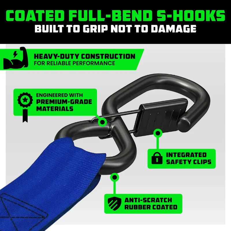 Rhino USA Retractable Ratchet Straps 1In X 10Ft (4-Pack) Blue Model TD-RSRE1X10-BLU-R - Image 3