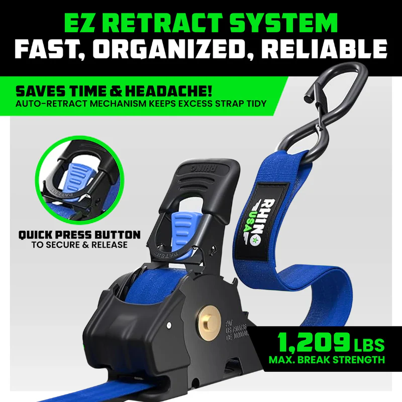 Rhino USA Retractable Ratchet Straps 1In X 10Ft (4-Pack) Blue Model TD-RSRE1X10-BLU-R - Image 6