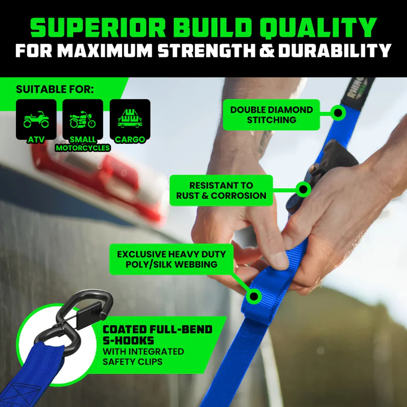 Rhino USA Retractable Ratchet Straps 1In X 10Ft (4-Pack) Blue Model TD-RSRE1X10-BLU-R - Image 7