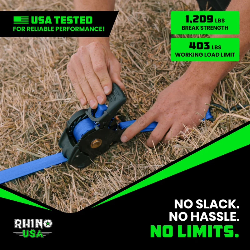 Rhino USA Retractable Ratchet Straps 1In X 10Ft (4-Pack) Blue Model TD-RSRE1X10-BLU-R - Image 8