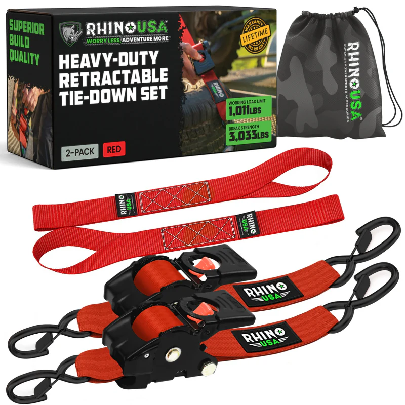 Rhino USA Retractable Ratchet Straps 2In X 10Ft (2-Pack) Red Model TD-RSRE2X10-RED-R - Image 2
