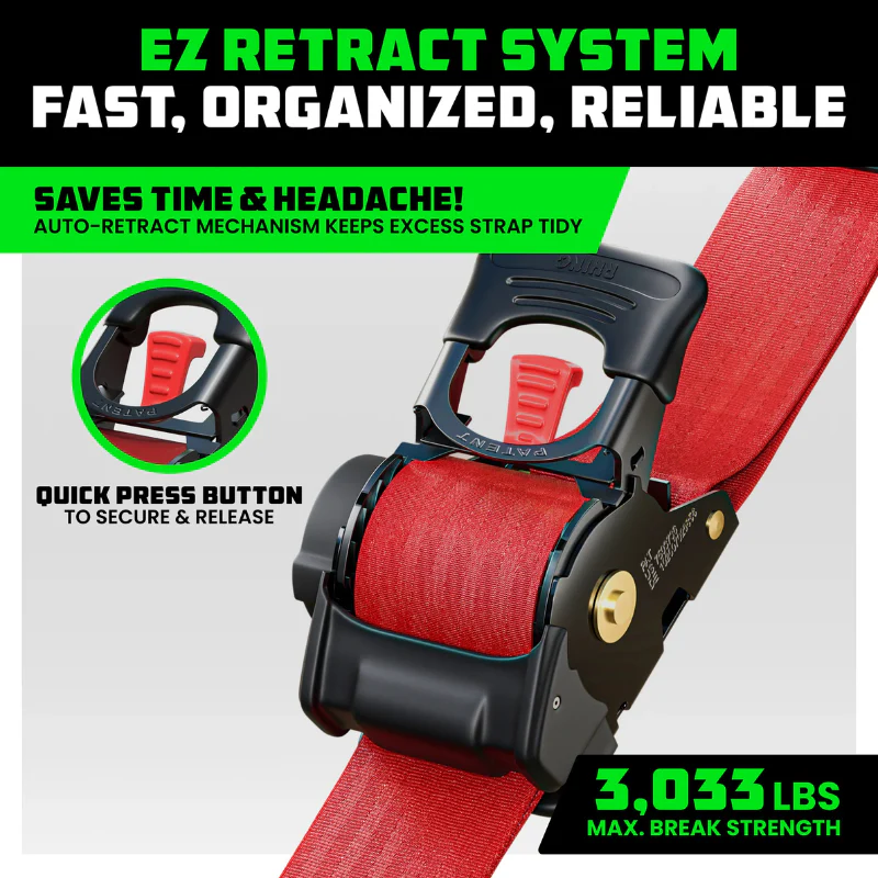 Rhino USA Retractable Ratchet Straps 2In X 10Ft (2-Pack) Red Model TD-RSRE2X10-RED-R - Image 7