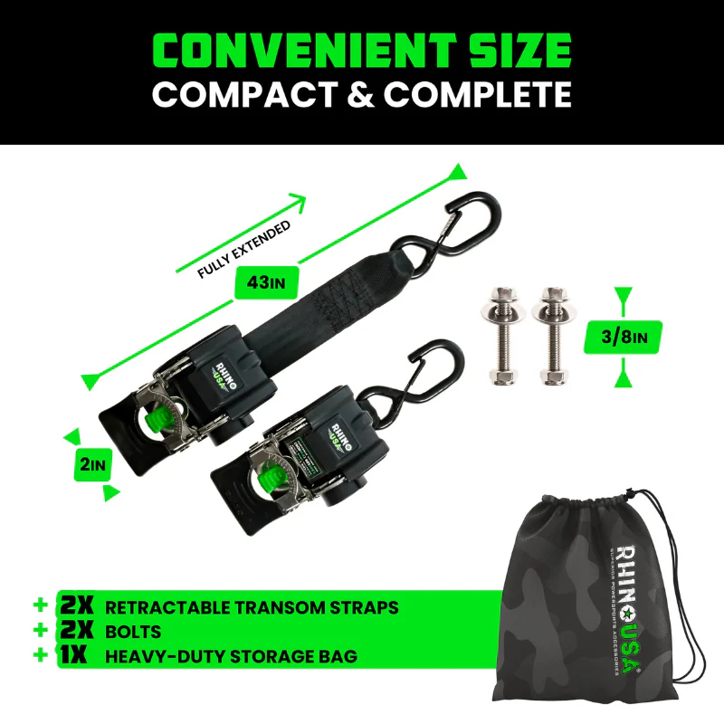 Rhino USA Retractable Transom Straps (2-Pack) Stainless Model TD-MSTR2X43-STNLS - Image 3