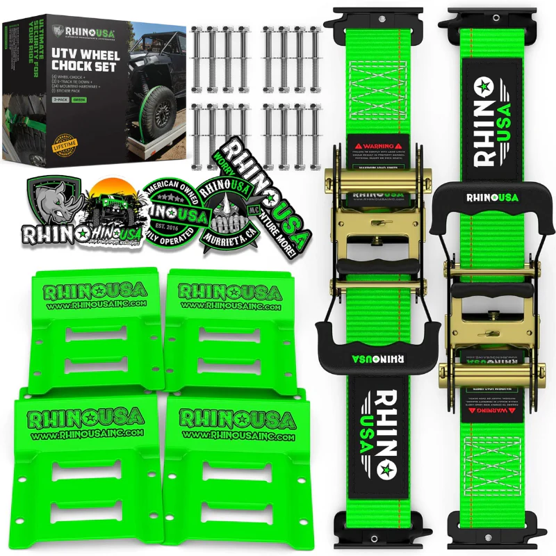 Rhino USA UTV Wheel Chock Tie-Down Kit (2-Wheel Kit) Green Model TD-SSCHOCK-GRN - Image 2