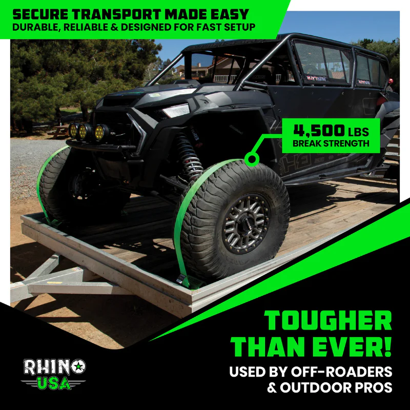 Rhino USA UTV Wheel Chock Tie-Down Kit (2-Wheel Kit) Green Model TD-SSCHOCK-GRN - Image 8