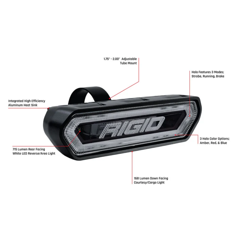 Rigid Industries Chase, Rear Facing 5 Mode LED Light, Red Halo, Black Housing Model 90133 - Image 3