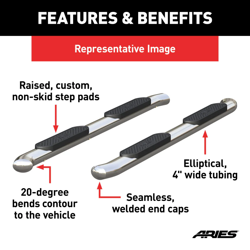 ARIES 4" Polished Stainless Oval Step Nerf Bars Model S224013-2 - Image 3