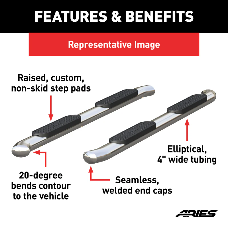 ARIES 4" Polished Stainless Oval Step Nerf Bars Model S224053-2 - Image 2