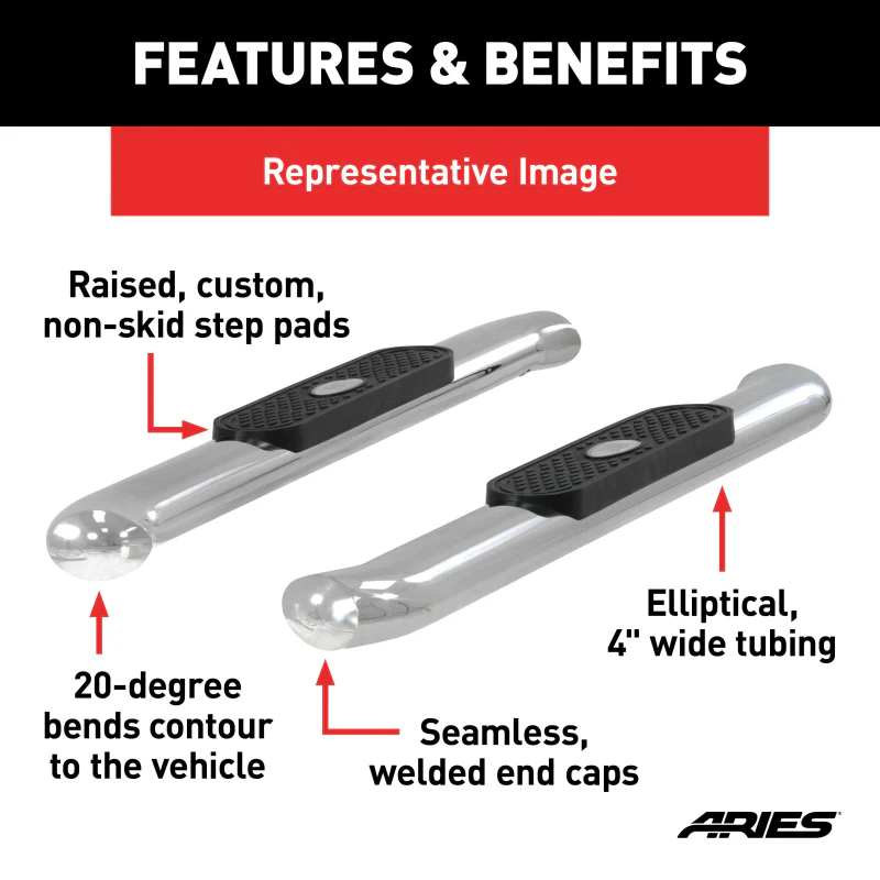 ARIES 4" Polished Stainless Oval Step Nerf Bars Model S225039-2 - Image 3