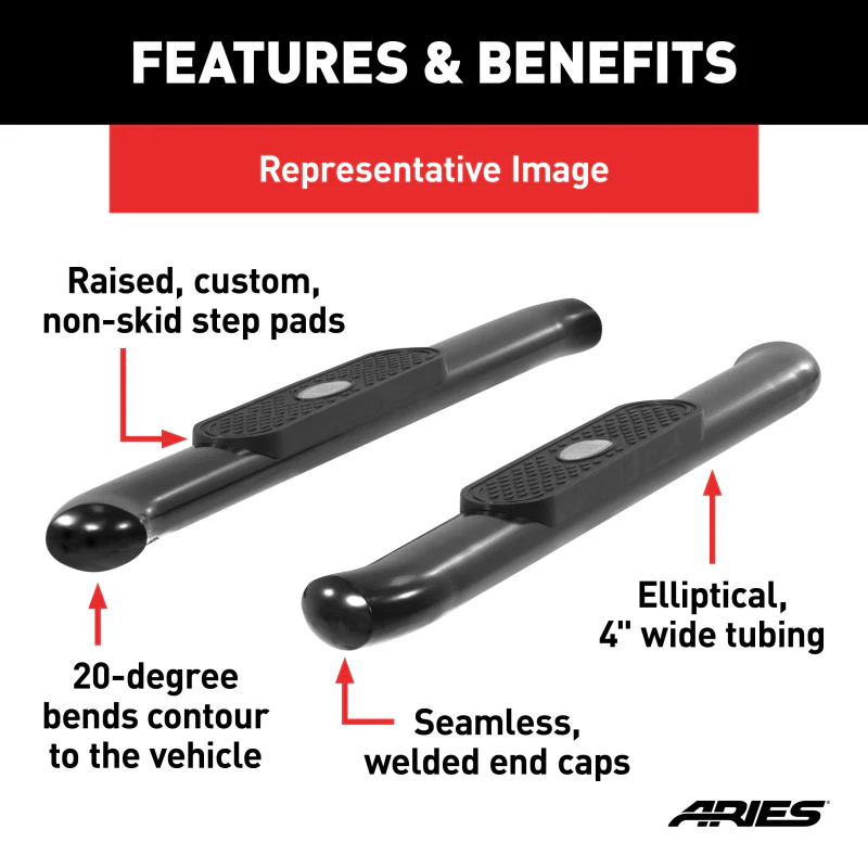ARIES 4" Black Steel Oval Step Nerf Bars Model S225039 - Image 3