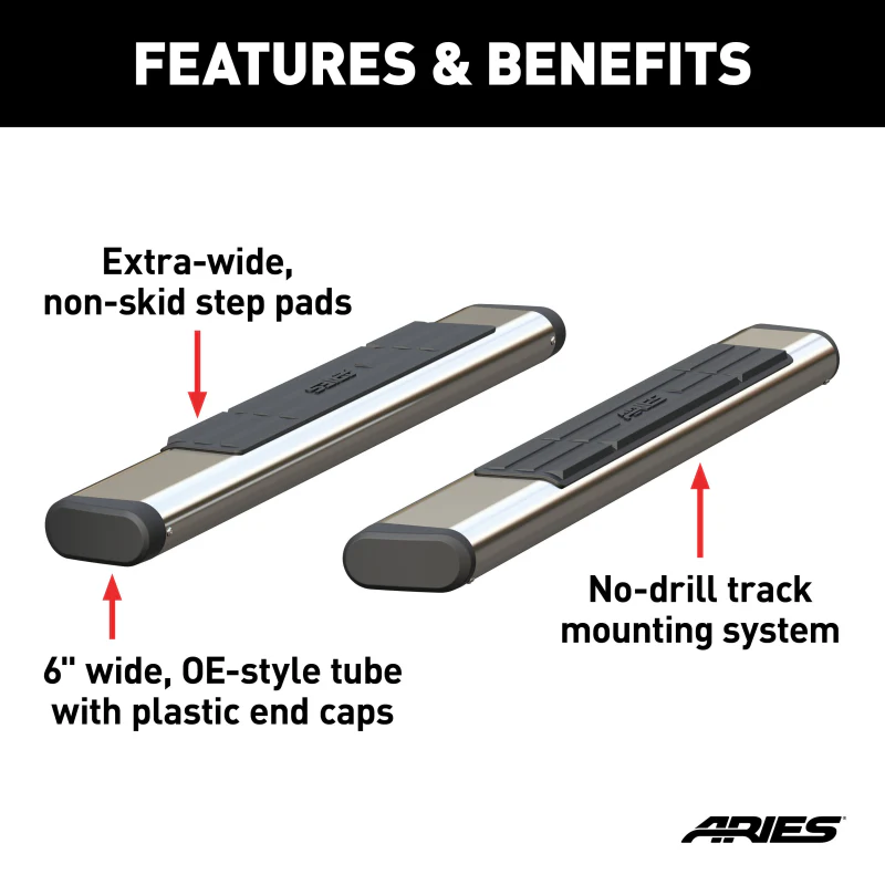 ARIES 6" x 53" Polished Stainless Oval Step Nerf Bars (No Brackets) Model S2853 - Image 3