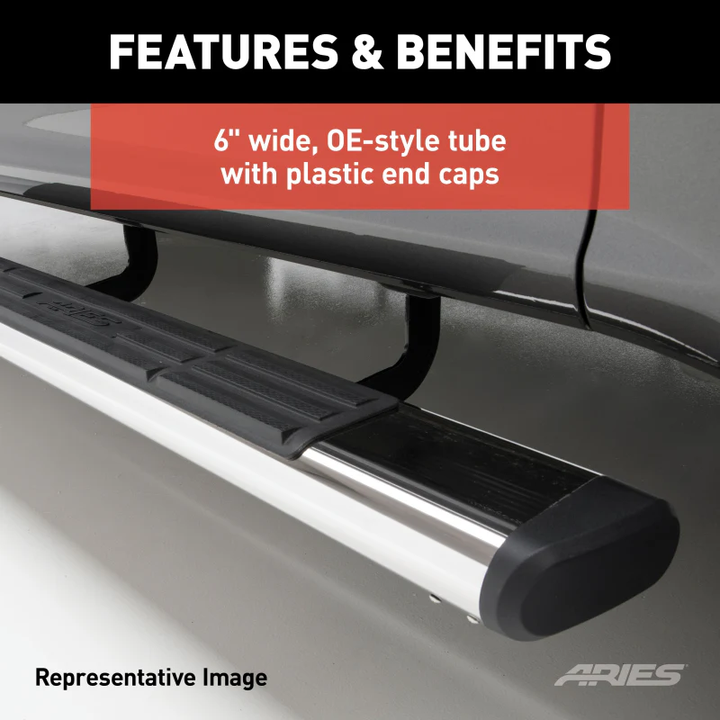 ARIES 6" x 53" Polished Stainless Oval Step Nerf Bars (No Brackets) Model S2853 - Image 4
