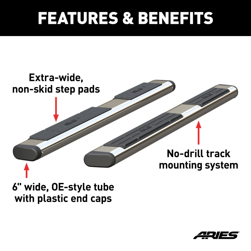 ARIES 6" x 75" Polished Stainless Oval Step Nerf Bars (No Brackets) Model S2875 - Image 3