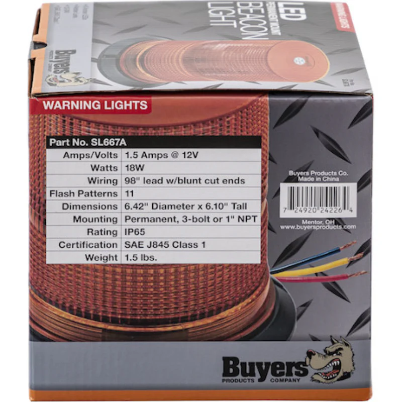 Buyers Products Class 1 6.1 Inch Tall LED Amber Beacon Light Model SL667A - Image 9