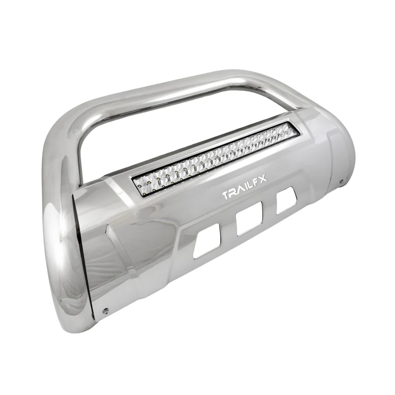 TrailFX 3.5" Oval Bull Bar w/ Skid Plate Polished Stainless Steel w/ 20 Inch Double Row Light Bar Model B1613SKIT - Image 2