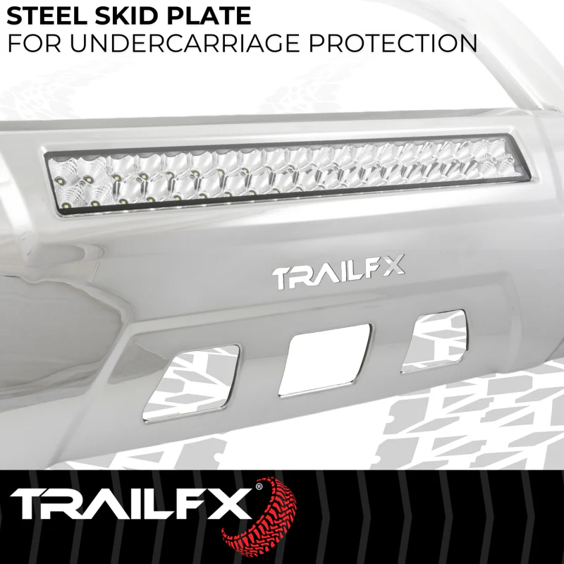 TrailFX 3.5" Oval Bull Bar w/ Skid Plate Polished Stainless Steel w/ 20 Inch Double Row Light Bar Model B1613SKIT - Image 3