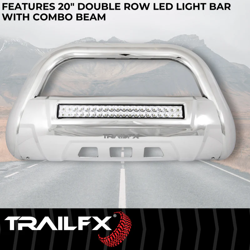 TrailFX 3.5" Oval Bull Bar w/ Skid Plate Polished Stainless Steel w/ 20 Inch Double Row Light Bar Model B1613SKIT - Image 4
