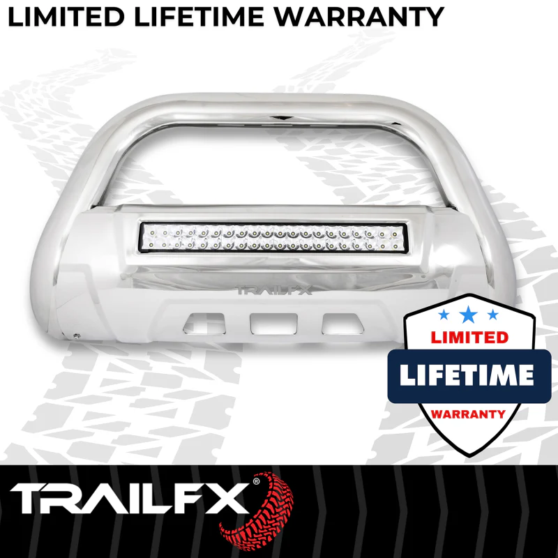 TrailFX 3.5" Oval Bull Bar w/ Skid Plate Polished Stainless Steel w/ 20 Inch Double Row Light Bar Model B1613SKIT - Image 5