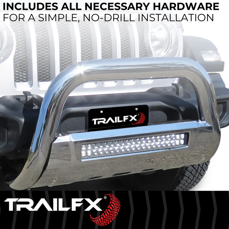 TrailFX 3.5" Oval Bull Bar w/ Skid Plate Polished Stainless Steel w/ 20 Inch Double Row Light Bar Model B1613SKIT - Image 6