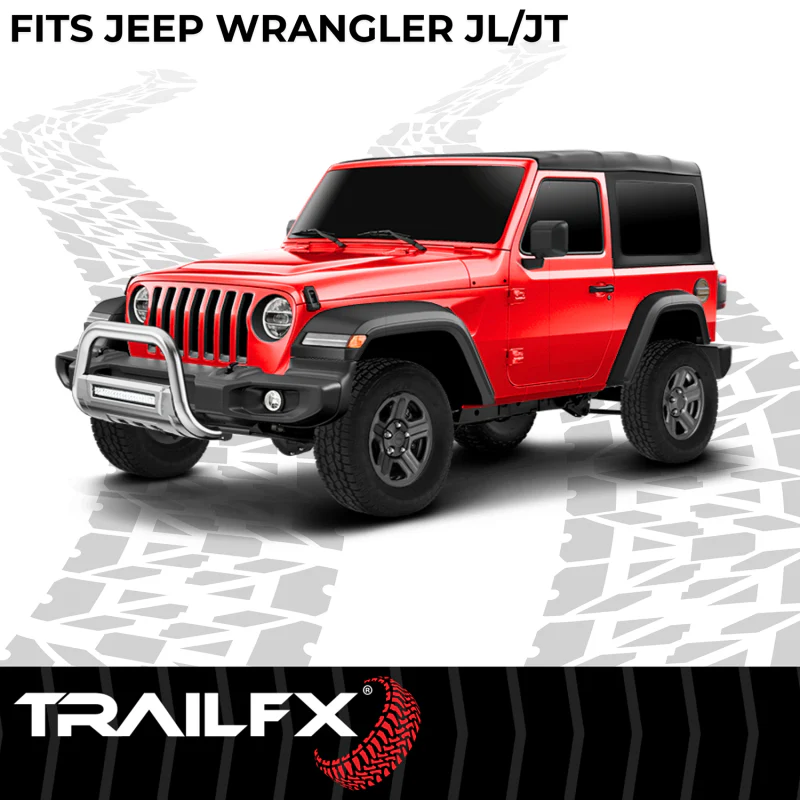 TrailFX 3.5" Oval Bull Bar w/ Skid Plate Polished Stainless Steel w/ 20 Inch Double Row Light Bar Model B1613SKIT - Image 7