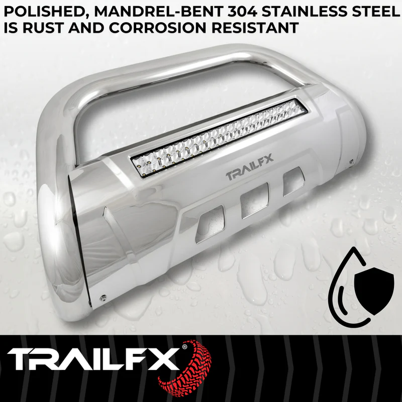 TrailFX 3.5" Oval Bull Bar w/ Skid Plate Polished Stainless Steel w/ 20 Inch Double Row Light Bar Model B1613SKIT - Image 8