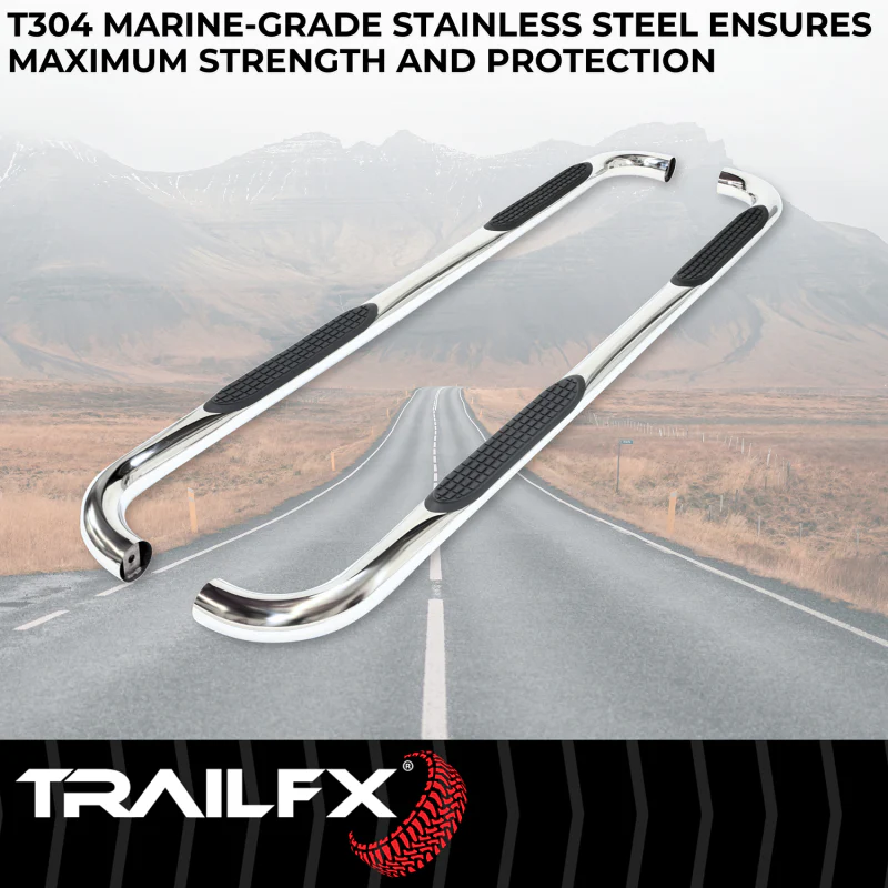 TrailFX 3" Round Bent Step Nerf Bars W/ Step Pads Polished Stainless Steel Model A0068S - Image 2