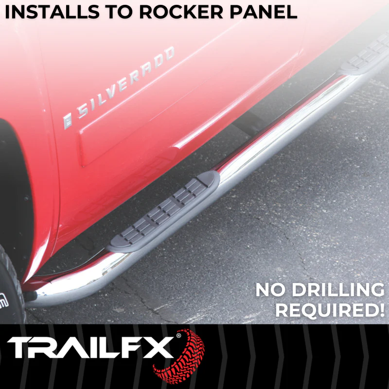 TrailFX 3" Round Bent Step Nerf Bars W/ Step Pads Polished Stainless Steel Model A0068S - Image 3
