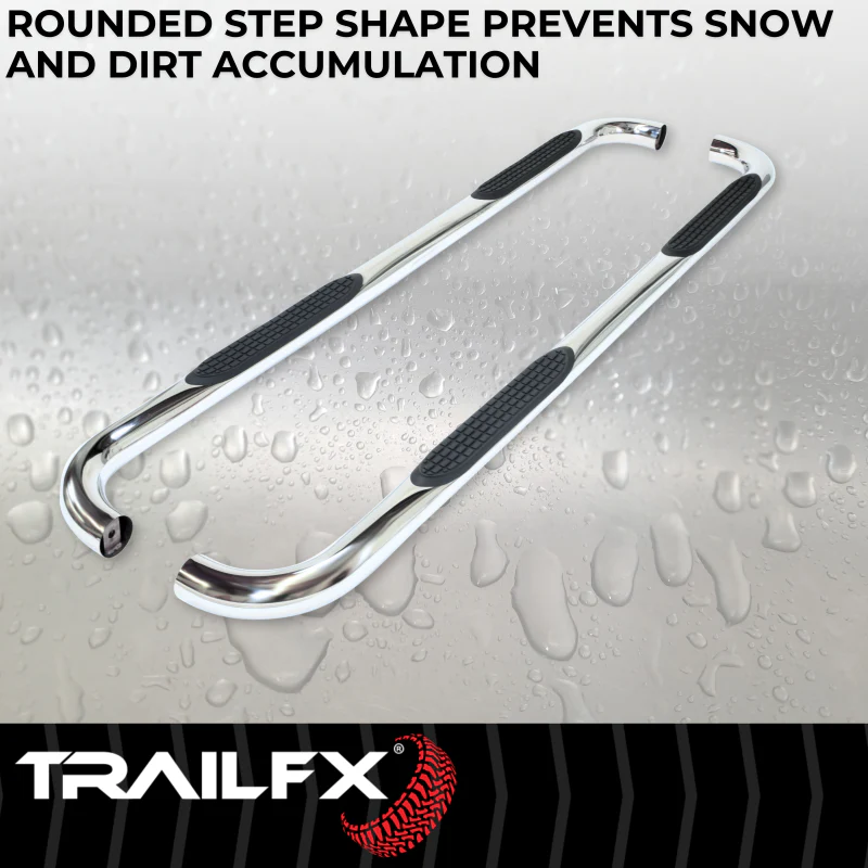 TrailFX 3" Round Bent Step Nerf Bars W/ Step Pads Polished Stainless Steel Model A0068S - Image 4