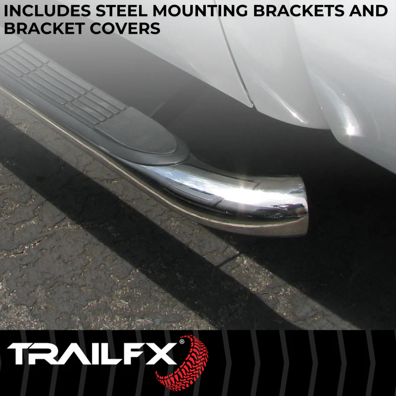 TrailFX 3" Round Bent Step Nerf Bars W/ Step Pads Polished Stainless Steel Model A0068S - Image 6