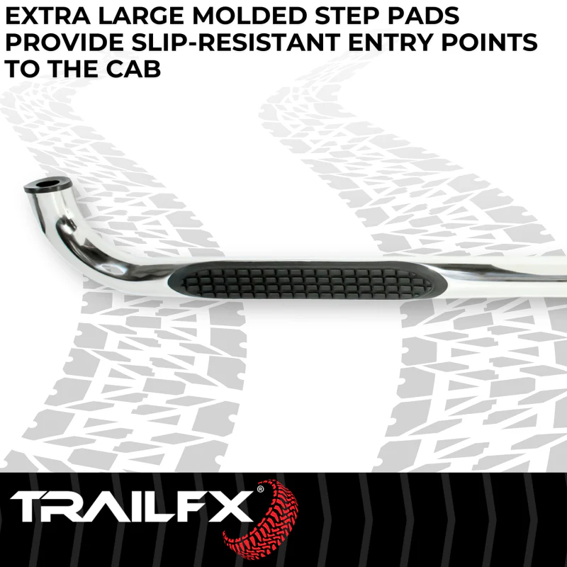 TrailFX 3" Round Bent Step Nerf Bars W/ Step Pads Polished Stainless Steel Model A0068S - Image 7