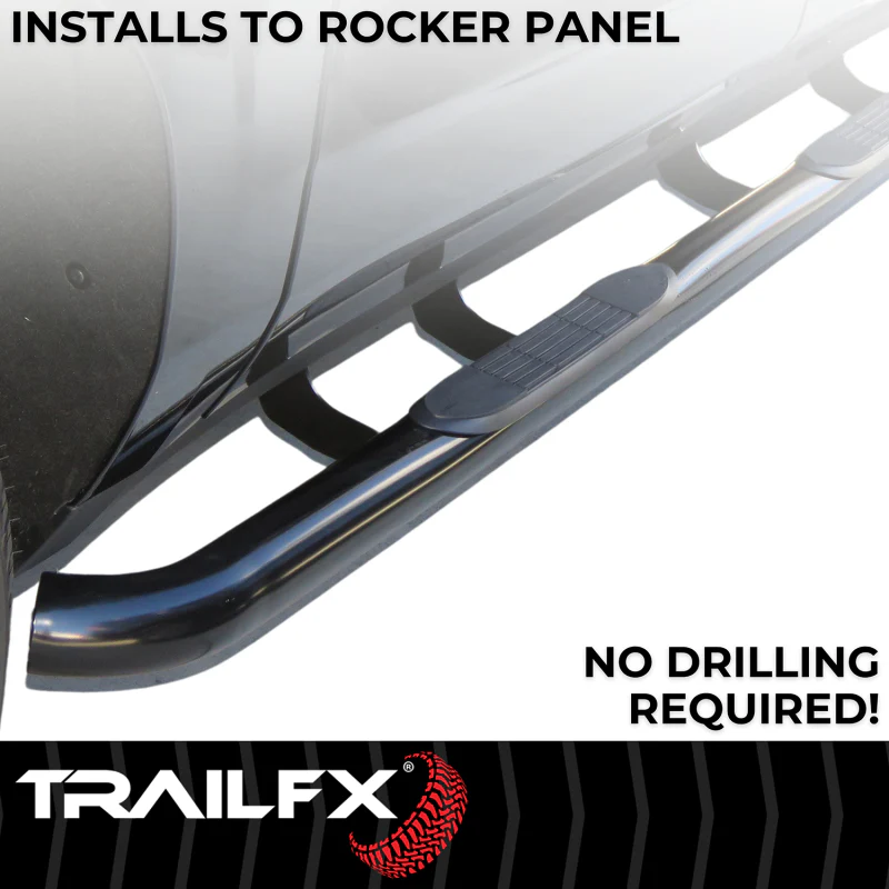 TrailFX 3" Round Bent Step Nerf Bars W/ Step Pads Powder Coat Black Model A0068T - Image 3