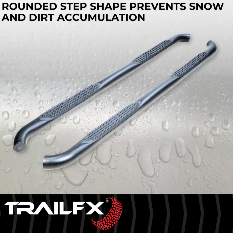 TrailFX 3" Round Bent Step Nerf Bars W/ Step Pads Powder Coat Black Model A0068T - Image 4