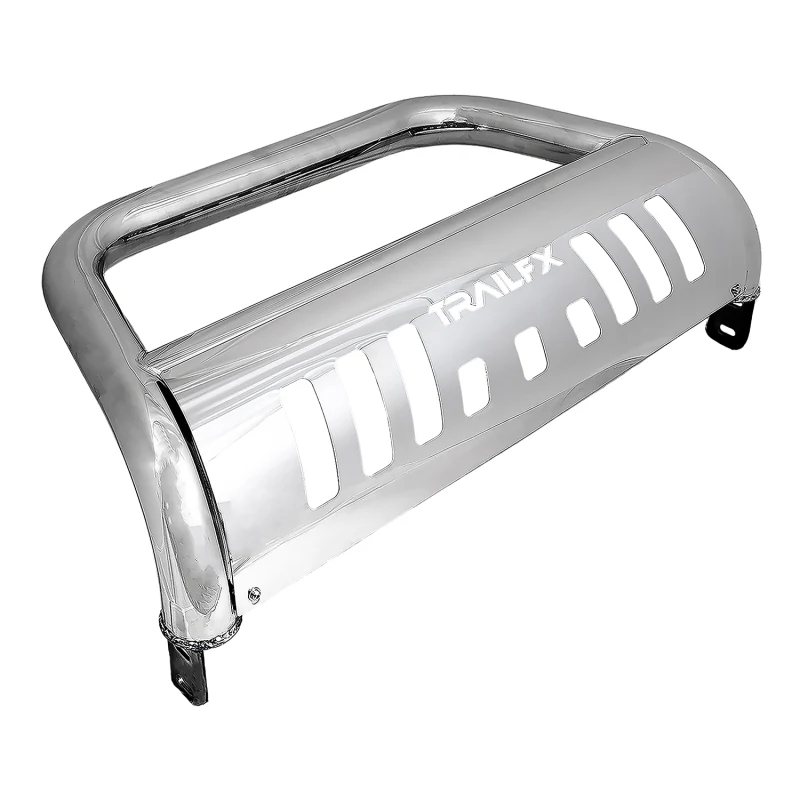 TrailFX 3" Round Bull Bar w/ Skid Plate w/ Light Option Polished Stainless Steel Model B0044S - Image 3