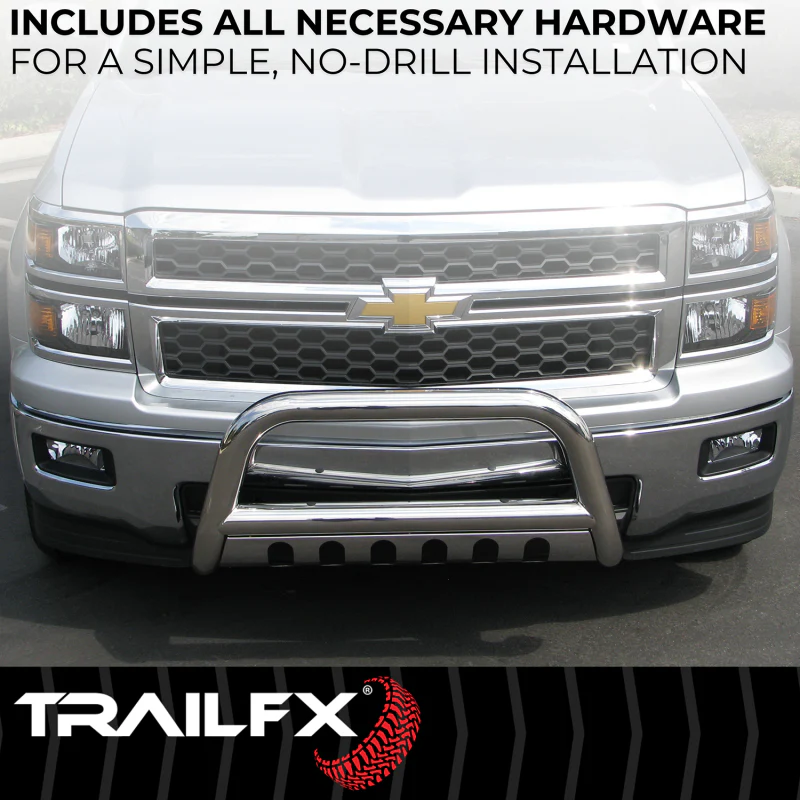 TrailFX 3" Round Bull Bar w/ Skid Plate w/ Light Option Polished Stainless Steel Model B0045S - Image 3
