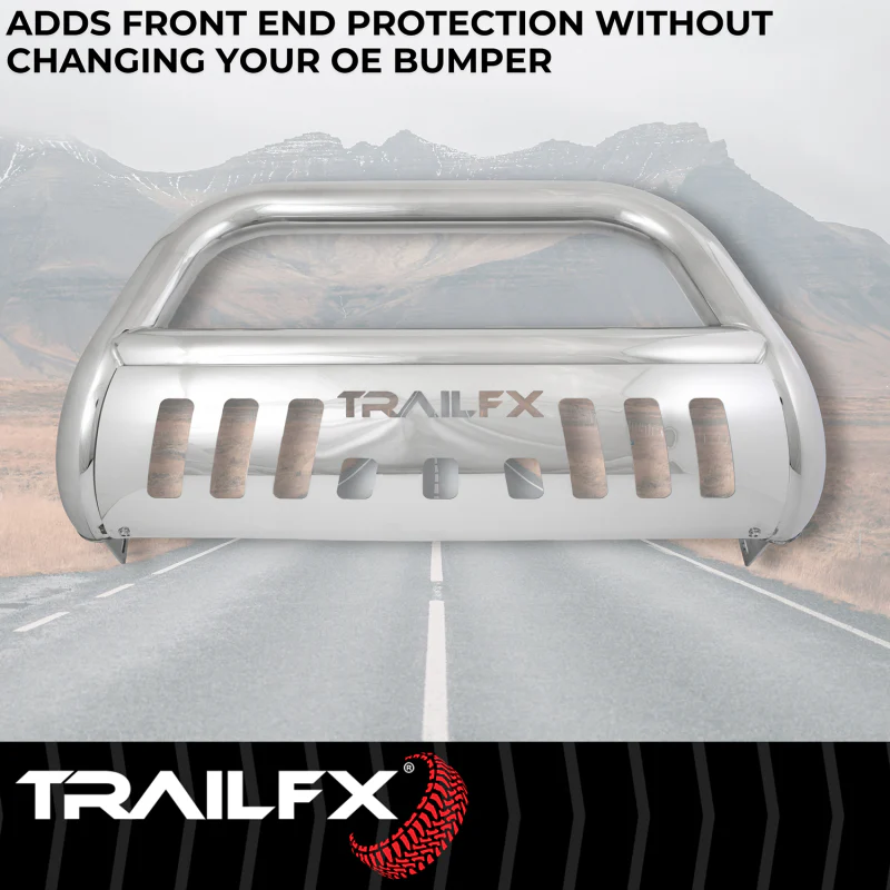 TrailFX 3" Round Bull Bar w/ Skid Plate w/ Light Option Polished Stainless Steel Model B0045S - Image 4