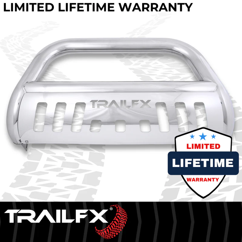 TrailFX 3" Round Bull Bar w/ Skid Plate w/ Light Option Polished Stainless Steel Model B0045S - Image 5