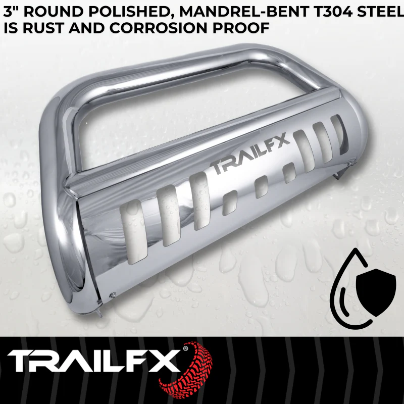 TrailFX 3" Round Bull Bar w/ Skid Plate w/ Light Option Polished Stainless Steel Model B0045S - Image 8