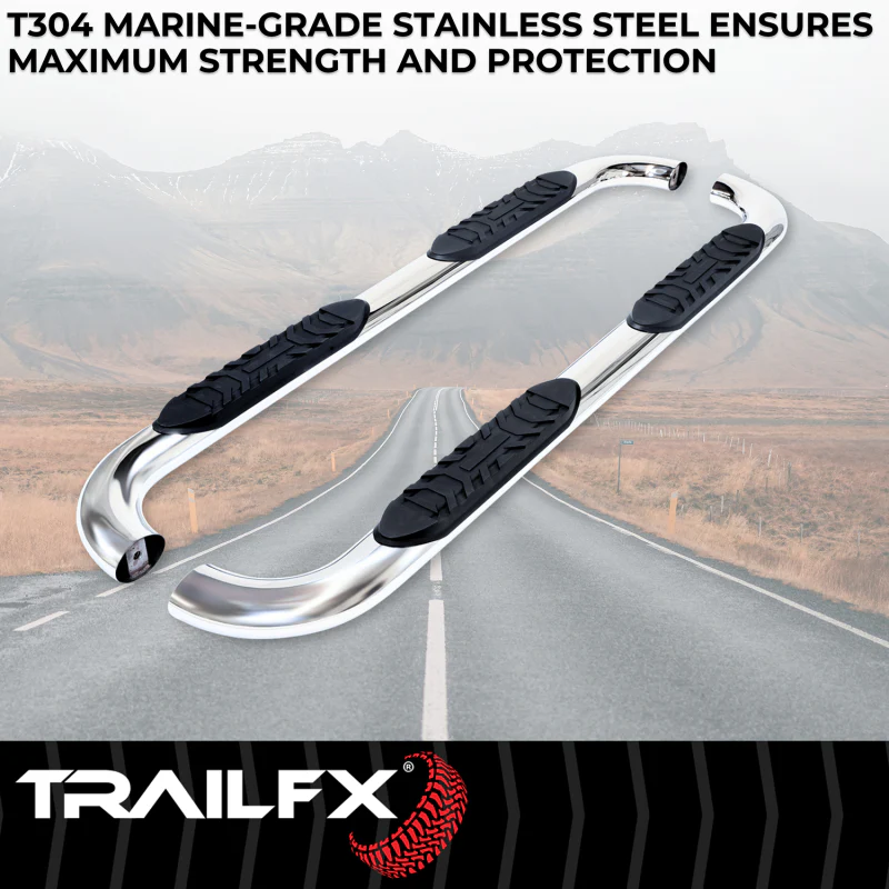 TrailFX 4" Oval Bent Step Nerf Bars W/ Step Pads Polished Stainless Steel Model A1019S - Image 2