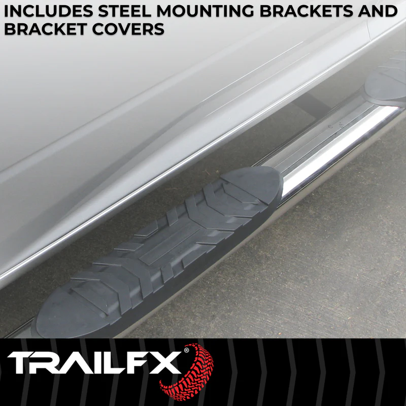TrailFX 4" Oval Bent Step Nerf Bars W/ Step Pads Polished Stainless Steel Model A1019S - Image 3
