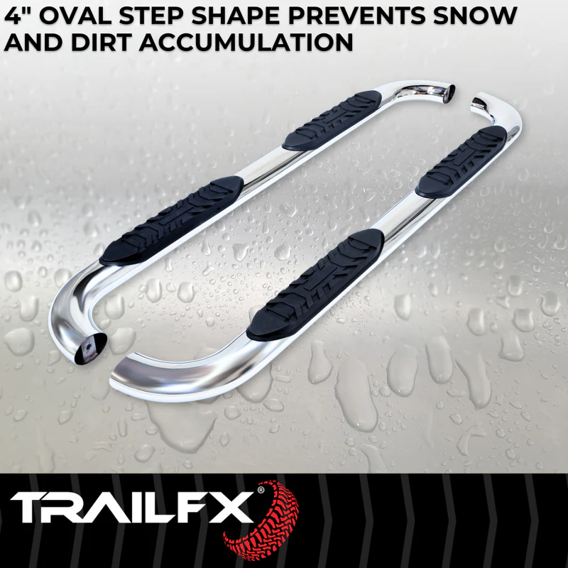 TrailFX 4" Oval Bent Step Nerf Bars W/ Step Pads Polished Stainless Steel Model A1019S - Image 4