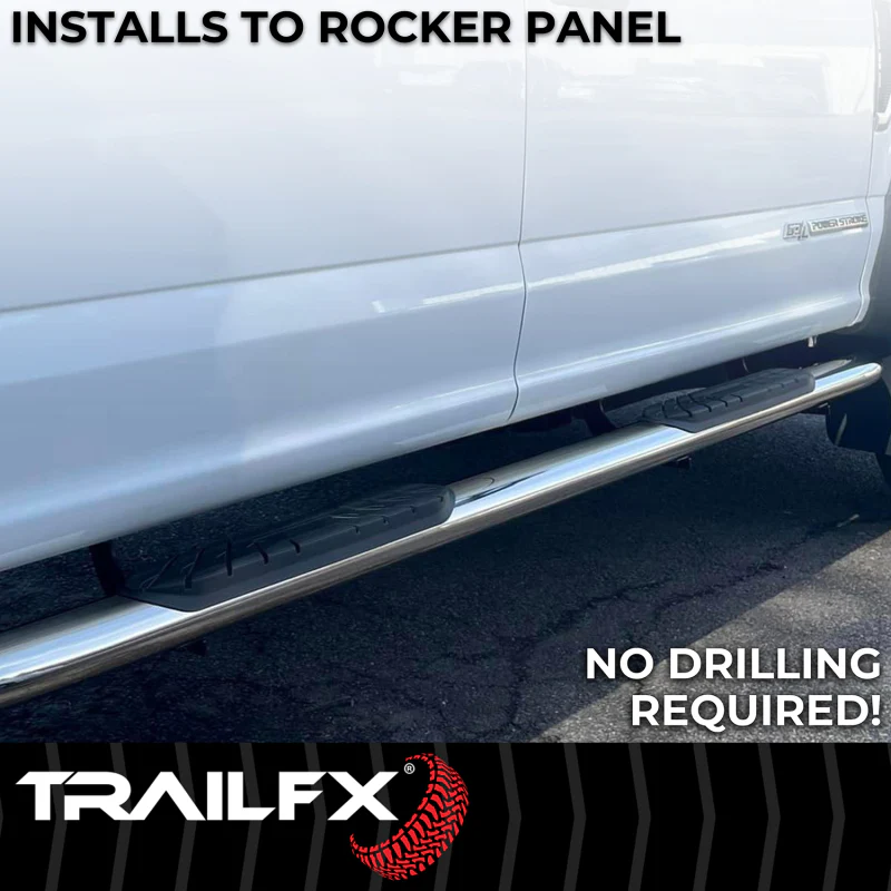 TrailFX 4" Oval Bent Step Nerf Bars W/ Step Pads Polished Stainless Steel Model A1019S - Image 6