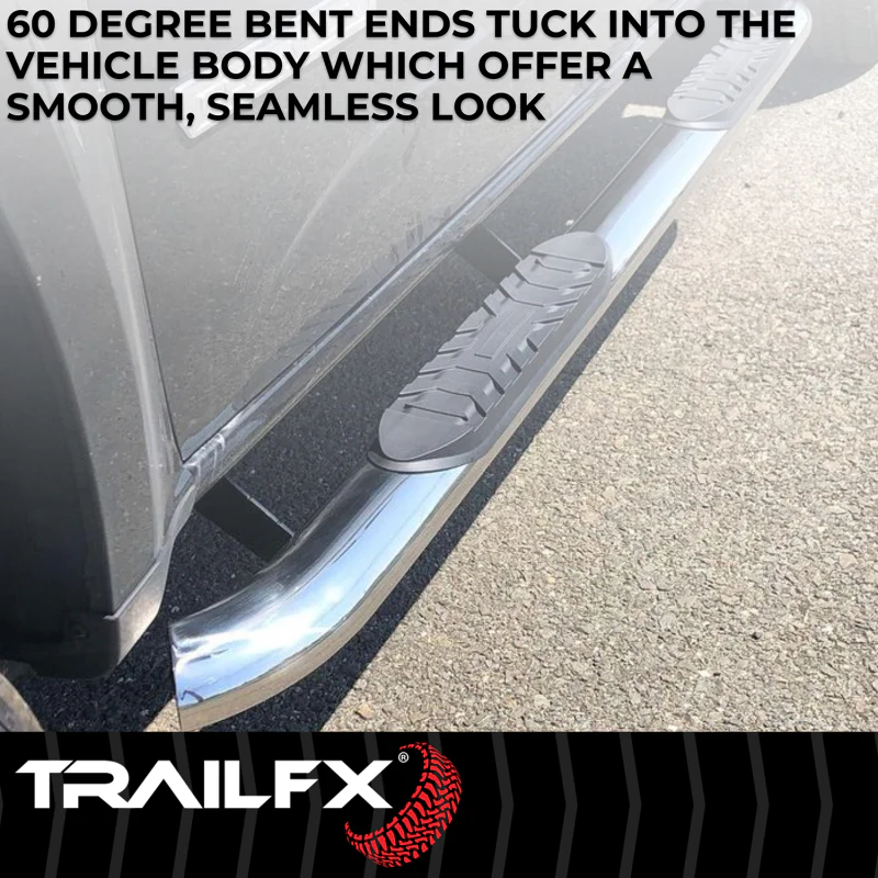 TrailFX 4" Oval Bent Step Nerf Bars W/ Step Pads Polished Stainless Steel Model A1019S - Image 7